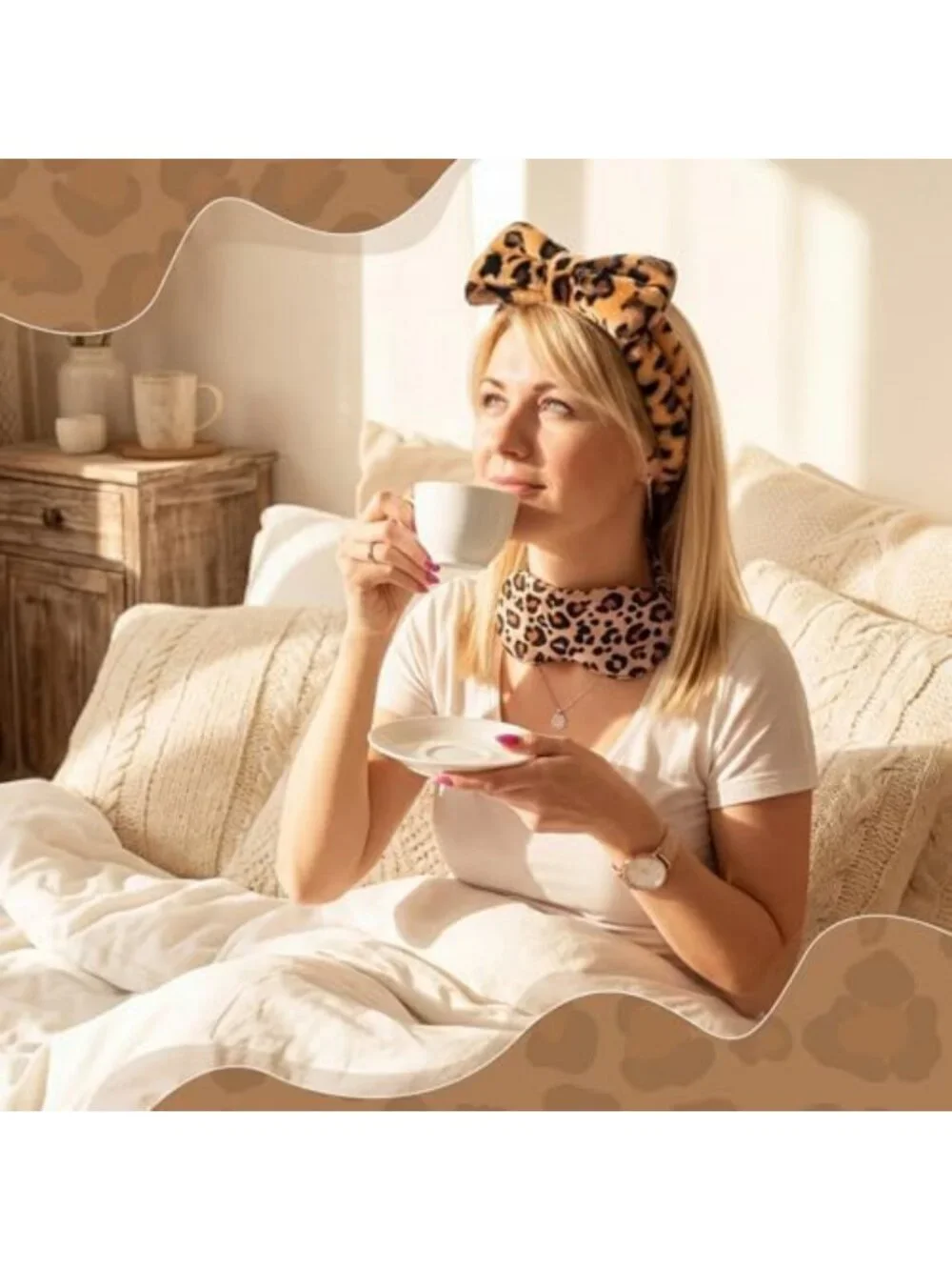 Cheetah Print Party Favors Set - Spa Headbands, Eye Masks, Claw Clips & Bags